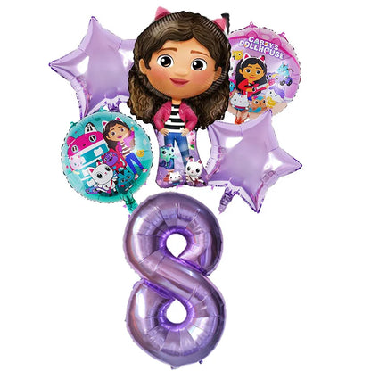 Gabby Dollhouse Balloons Set - 6pcs Cartoon Birthday Party Decorations