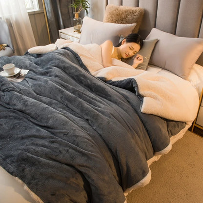 Double-Sided Wool Throw Blanket - Queen Bedspread for Winter Warmth - ZOOMNSTORE