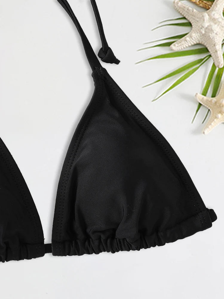 Sexy Bikini Set - Women Swimwear Triangle Brazilian String Lace Up Wire Free Beach Style