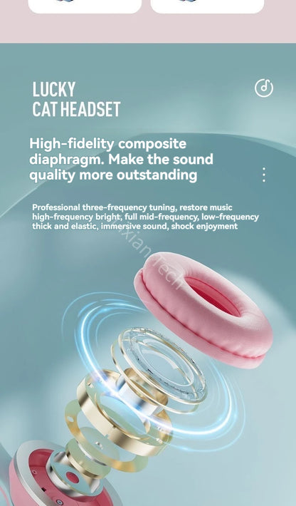 RGB Luminous Cat Ears Wireless Bluetooth Headphones With Microphone Headset Gamer Girl Call Noise Reduction Hifi Sale Handfree