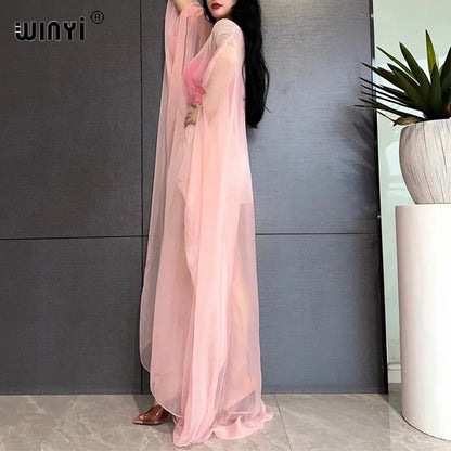 WINYI Beach sexy Cover Ups for Swimwear Women Kimono Swimsuit Cape Summer Dress 2023 Beachwear Monochrome perspective yarn dress