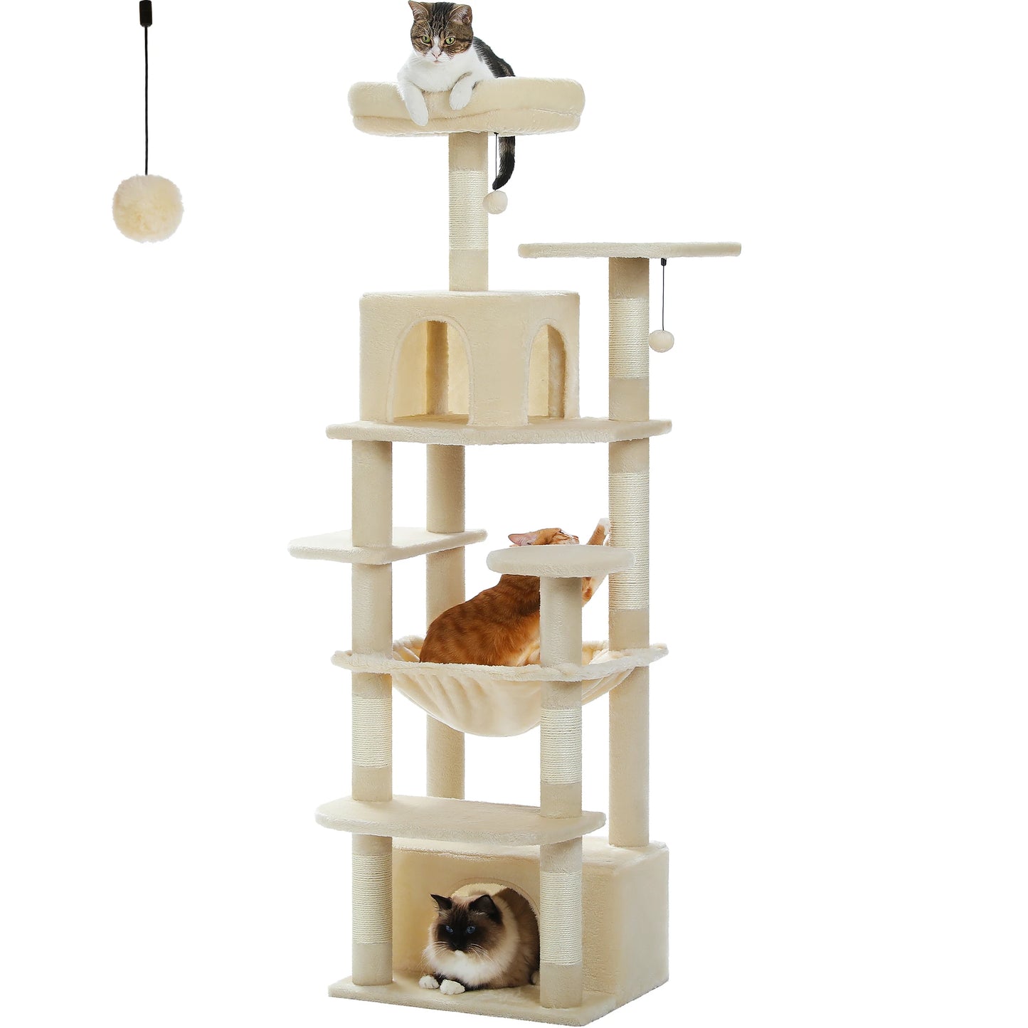 Large Cat Tree - Multi Level Indoor Cat Tower With Sisal Covered Posts & Spacious Condo