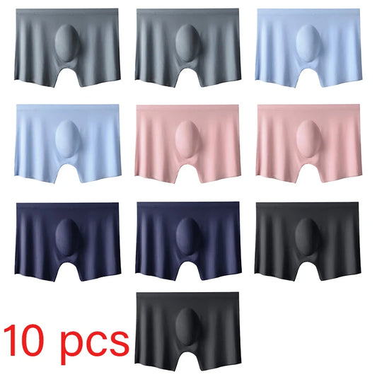 Mens Ice Silk Boxers - 10 Pcs Ultra-Thin Seamless Breathable Underwear