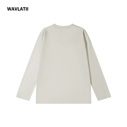 WAVLATII New Women Long Sleeve T shirts Female Blue 230 GSM Casual Oversized Tess Lady Solid Basic White Black Tops WLT2470