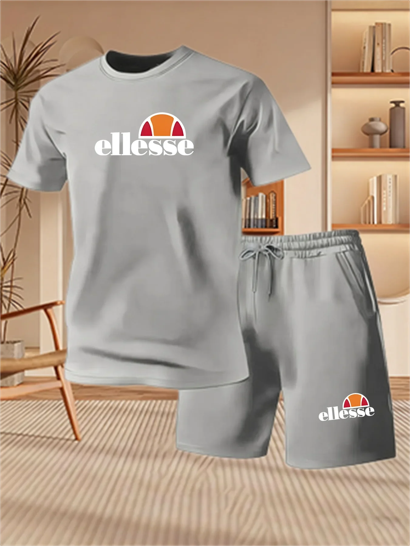 2026 Summer New Men's Fashion Outdoor Sports Set Printed Short Sleeve T-shirt+Shorts Loose Home Leisure Two Piece Set