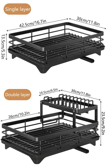 Stainless Steel Dish Rack – Kitchen Drying Rack With Cutlery Holder & Drainboard Organizer