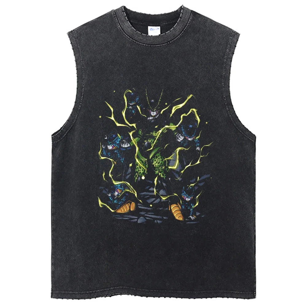 Fashion Dragon Ball Z Harajuku T-Shirts Retro Streetwear Washed Anime Man Tank Tops Tees Retro Manga Oversize Sleeveless Vest