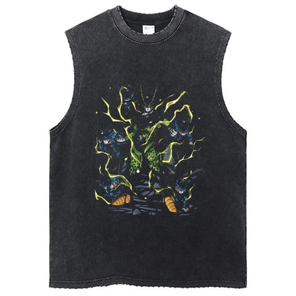 Fashion Dragon Ball Z Harajuku T-Shirts Retro Streetwear Washed Anime Man Tank Tops Tees Retro Manga Oversize Sleeveless Vest