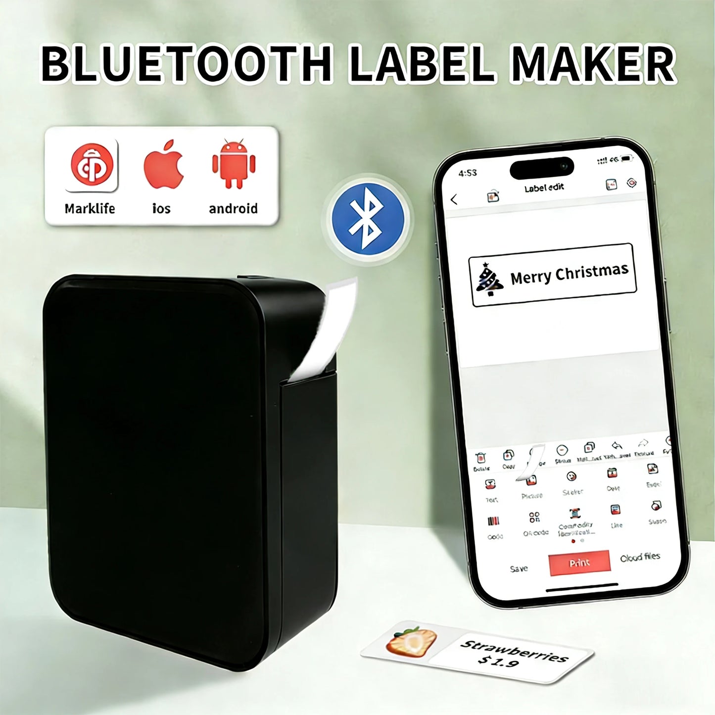 Marklife P15 Mini Thermal Printer Bluetooth Label Printer For Gift/Price/Tag/Sticker/Marking/ Home/Office/ School As D110/D30