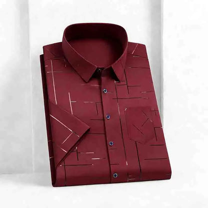 2026 High-Quality Men's Casual Fashion Shirt Short Sleeve Button-Down with Geometric Pattern