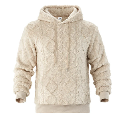 Autumn and winter leisure men's high street jacquard double-sided velvet hooded sports trend pullover sweater jacket