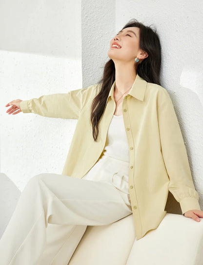 VIMLY Spring Formal Shirts Women 2026 Cotton Lyocell Button Up Shirts & Blouses Long Sleeve Top Office Wear for Woman M5889