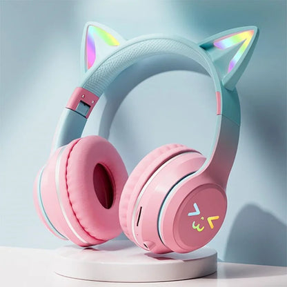 RGB Luminous Cat Ears Wireless Bluetooth Headphones With Microphone Headset Gamer Girl Call Noise Reduction Hifi Sale Handfree