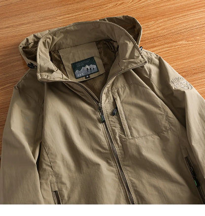 New Waterproof Hooded Jackets Men Casual Windproof Coat Autumn Lightweight Multi-Pocket Hiking Windbreaker Detachable Hat Jacket