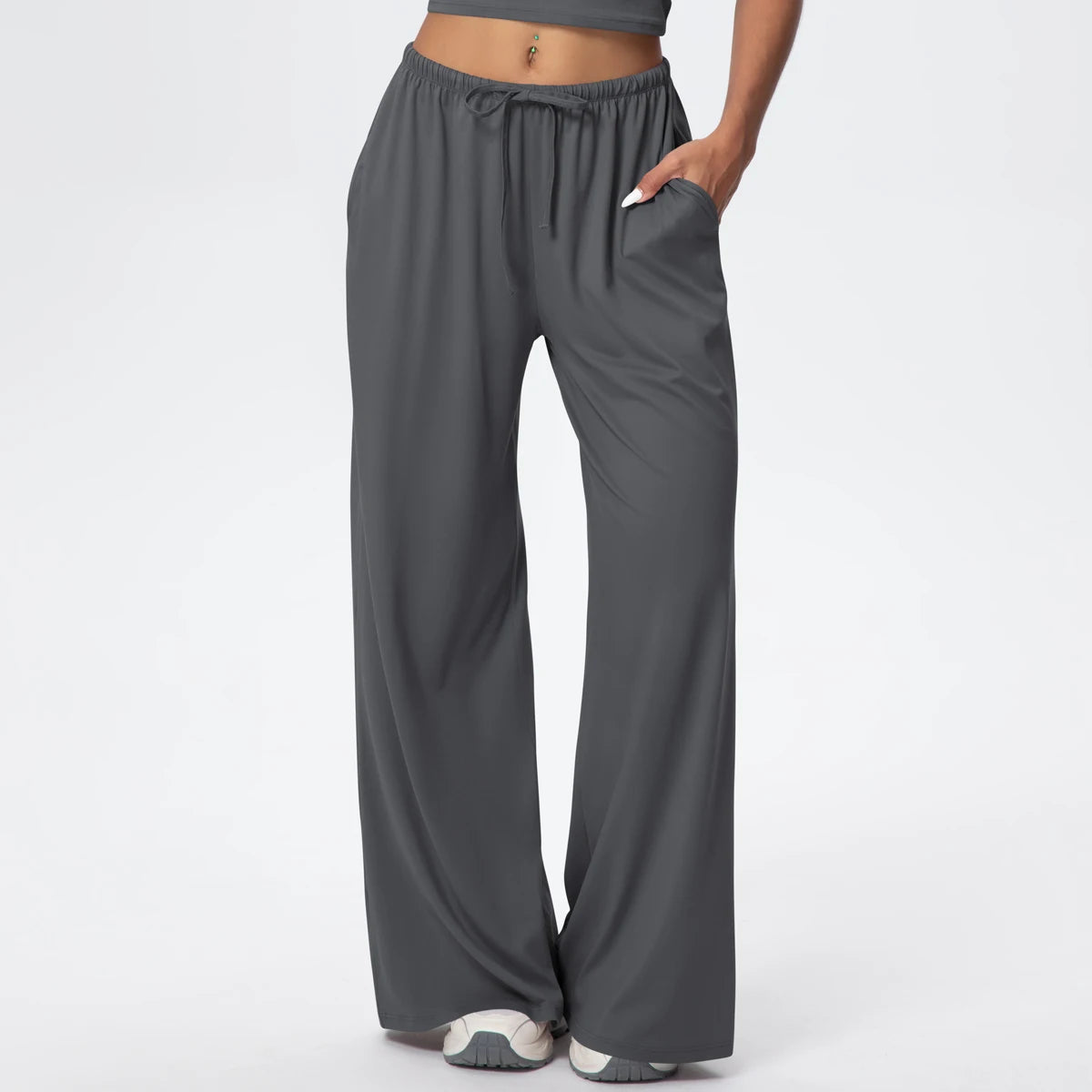 Breathable Solid Color Loose Yoga Pencil Pants Lifting Buttocks Sports Quick Drying Wide Leg Pants With Pockets Gym Yoga Pants