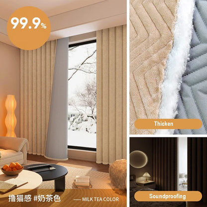 Soundproof Blackout Curtain - Windproof Velvet Fabric Window Drapes for Living Room