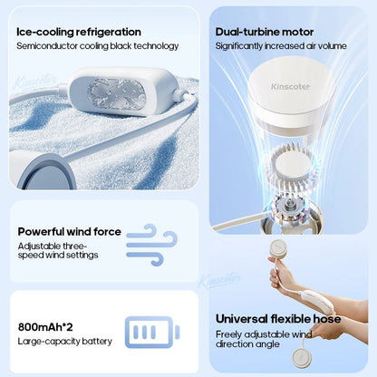 Portable Personal Sports Neck Fan 3-speed Wind with Cold Compress Function 800mAh*2 Mini Cooling Electric Fan for Outdoor Travel