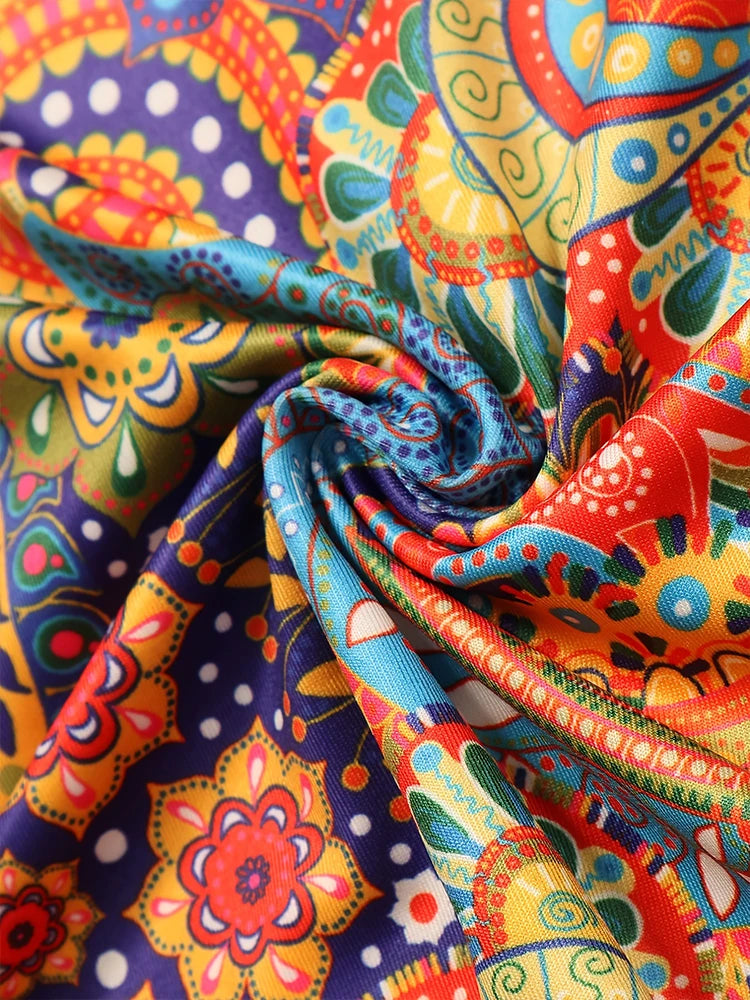 Women's Printed A-Line Dress – Long-Sleeve V-Neck Ruffle Summer Dress