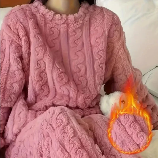 Cozy Coral Velvet Pajama Set - Warm Womens Loungewear for Winter  Christmas - ZOOMNSTORE