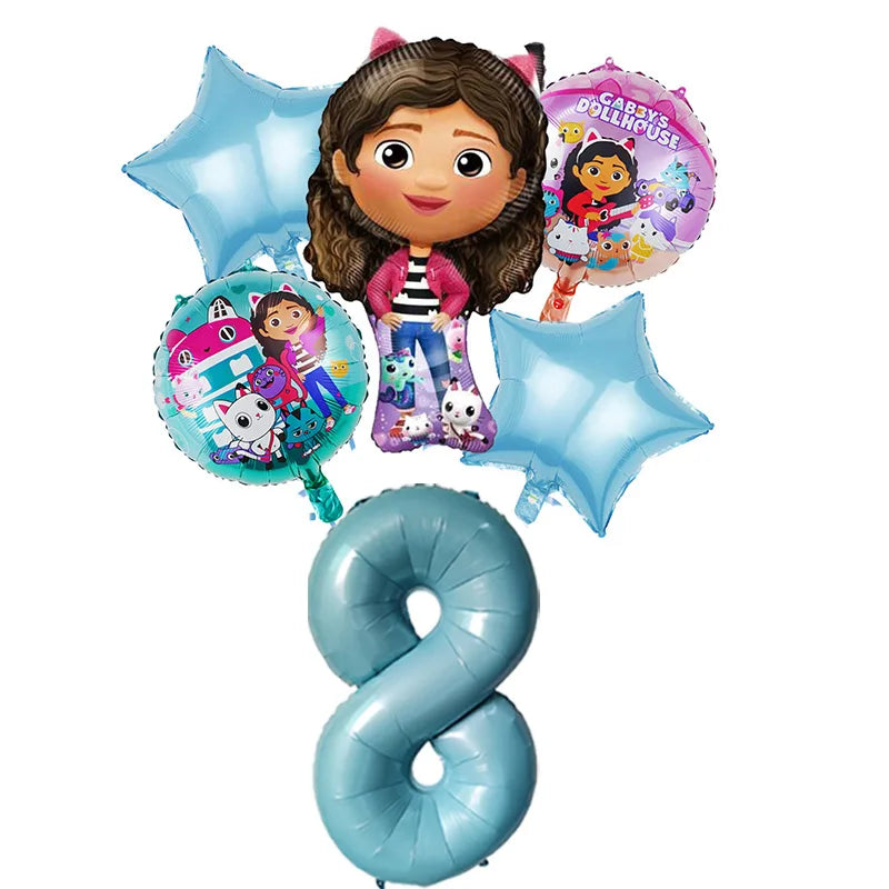 Gabby Dollhouse Balloons Set - 6pcs Cartoon Birthday Party Decorations