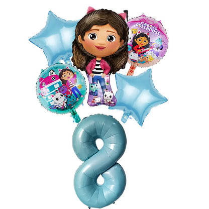 Gabby Dollhouse Balloons Set - 6pcs Cartoon Birthday Party Decorations