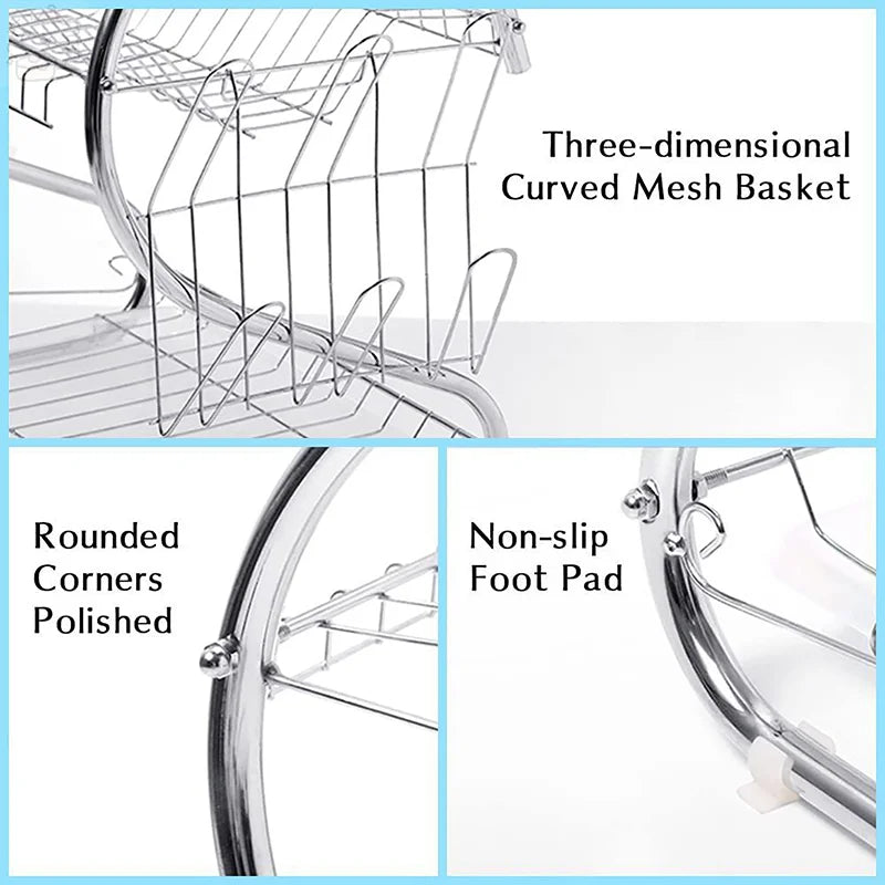 Stainless Steel Dish Rack - 2-Tier Metal Plate Holder | Rust Resistant & Space Saving
