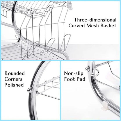 Stainless Steel Dish Rack - 2-Tier Metal Plate Holder | Rust Resistant & Space Saving