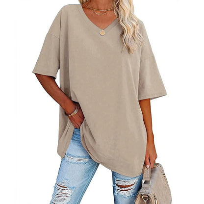 Women's Short Sleeve T Shirt - Cotton Broadcloth Polyester Fabric Top, Loose Fit Tee