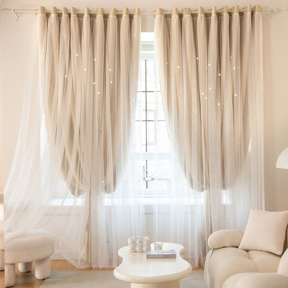 Double Layer Sheer Curtains – Modern Sun Filtering Drapes for Living Room & Bedroom