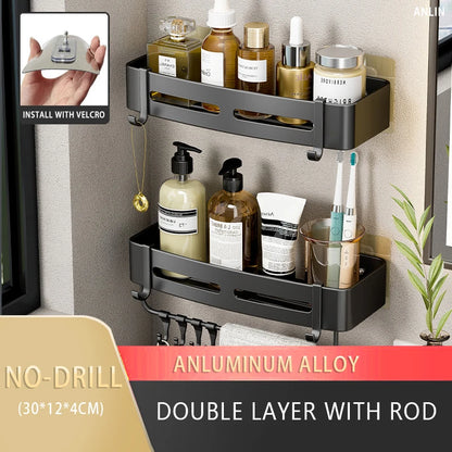 Aluminum Corner Shower Rack - Wall Mounted Bathroom Storage Organizer
