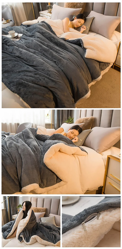 Double-Sided Wool Throw Blanket - Queen Bedspread for Winter Warmth - ZOOMNSTORE
