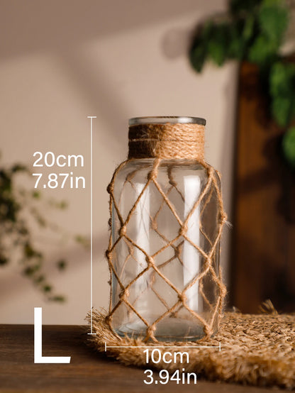 Hand Woven Hemp Rope Glass Vase - Boho Nordic Dry Flower Decor