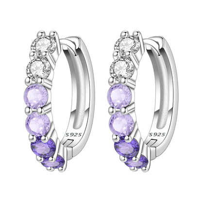MISEFF Real 925 Sterling Silver Earring Gradual Change Green Blue Colored Zircon Hoop Earrings Engagement Wedding Jewelry Gifts