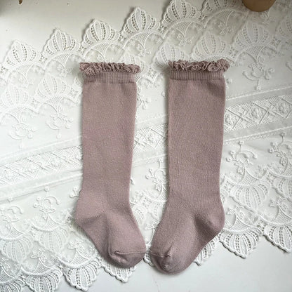New Winter Autumn Baby Girls Knee High Socks Lace  Ruffle Long Sock Cotton Kids Toddlers Princess Christma Socken For 0-5Years