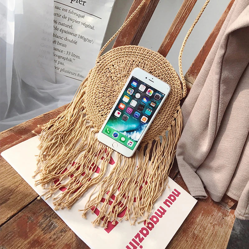 Handmade Cotton Crossbody Bag - Vintage Tassel Shoulder Messenger for Women Summer Beach Handbag 2023