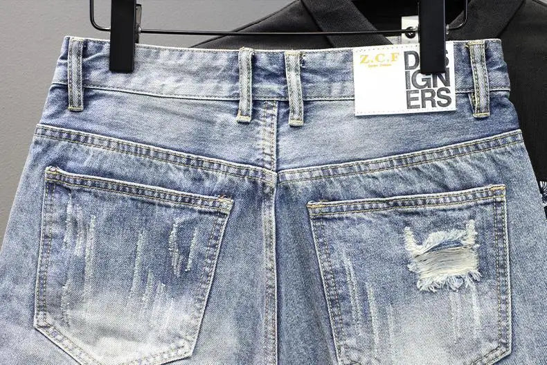 Men's Denim Shorts – Slim Fit Casual Knee Length Pants With Ripped Patch Detail