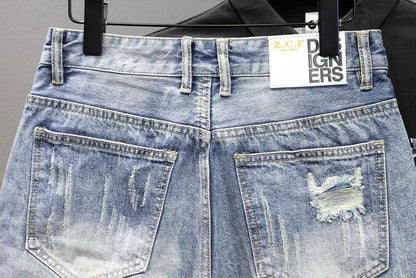 Men's Denim Shorts – Slim Fit Casual Knee Length Pants With Ripped Patch Detail