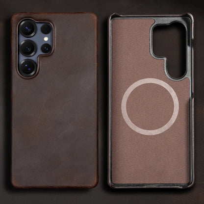 Samsung Leather Phone Case – Genuine Cowhide Magnetic Phone Cover for S24 S25 Ultra