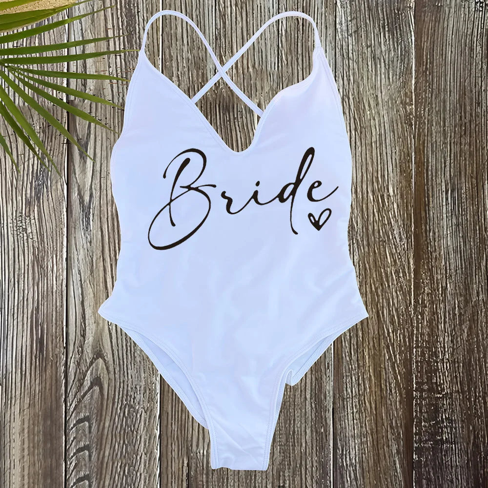 Pink Gold Print One Piece Swimsuit Team Bride Love Sexy Bathing Suit Padded Swimwear Women Bikini Bachelor Party Swim Beachwear