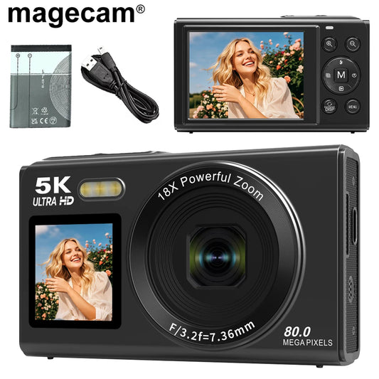 Magecam Digital Camera – 80MP Compact Camera with 5K Video, 18X Zoom & Dual IPS Screen