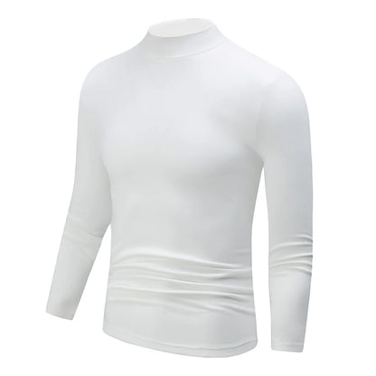 1/2piece Autumn And Winter Men's Semi High Neck Fashionable Base Long Sleeved Top Solid Color Casual Sports Fitness Warm T-shirt