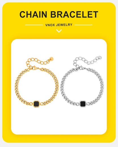 Vnox 5/7mm Width Adjustable Chain Bracelet for Men, Stainless Steel Acrylic Six-Sided Polished Jewelry Gift for Husband Son‌ Him