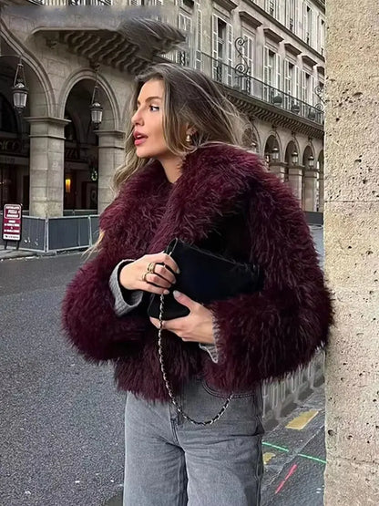 Faux Fur Coat Women’s Winter Jacket – Warm Fluffy Loose Lapel Outerwear
