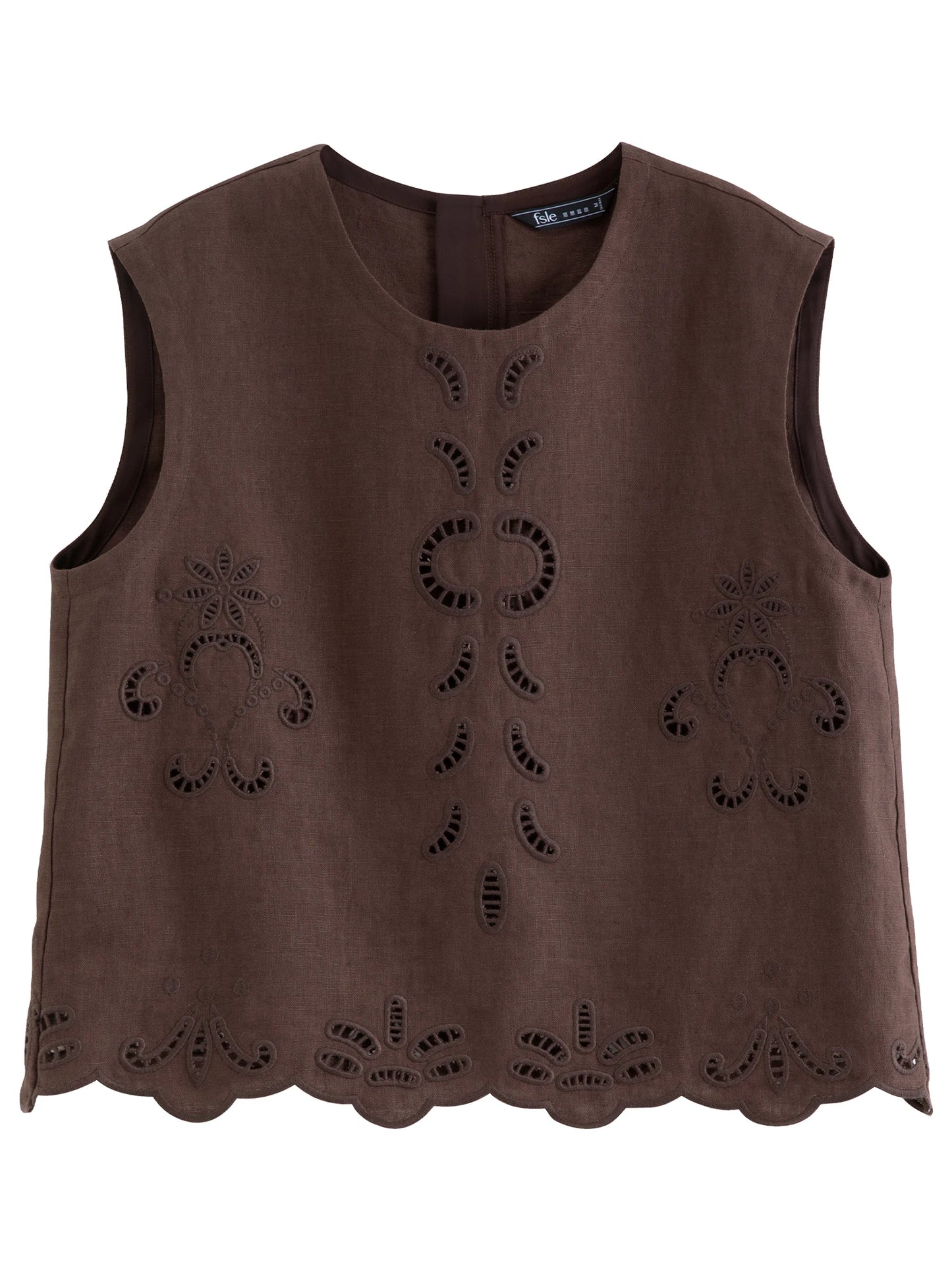FSLE【Premium Series】Summer Women Linen Two Piece Set Cut-Out Embroidered Sleeveless Top Midi Skirt Boho Beach Vacation Style