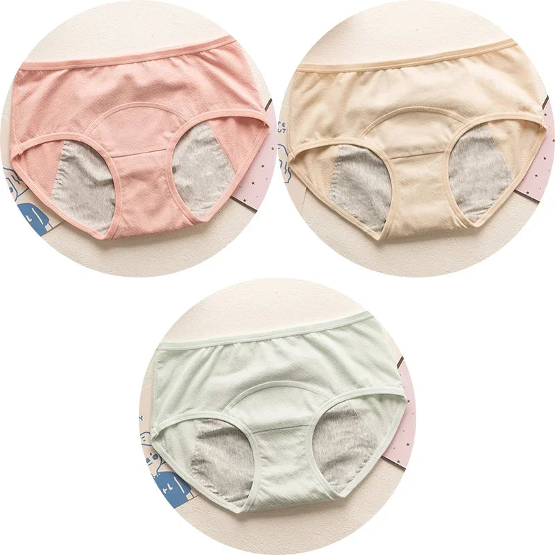 3PCS Cute Cartoon Period Underwear for Girls  Leakproof Teen Menstrual Panties 4-Layer Absorbent Reusable Washable Underwear