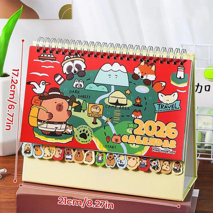 Small Desktop Calendar 2026 Cartoon Capybara Schedule Organizer 12 Months Stand Up Calendar for Friends Family School Workplace