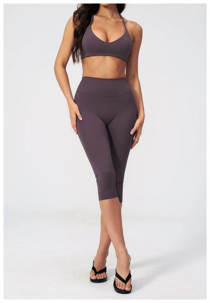 Women Tracksuit Yoga Set 2PCS Sports Set Short Sleeve Fitness Outfits Workout Clothes Running Capri Pants Gym Suit Athletic Wear