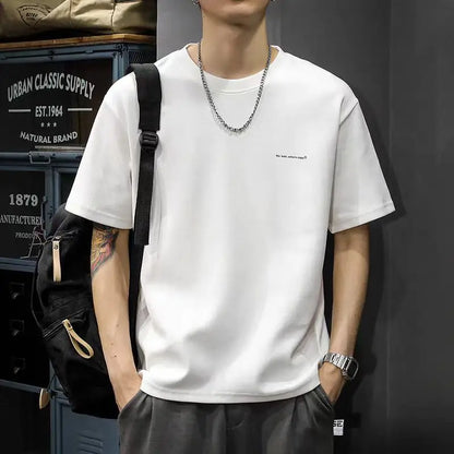 Men's Cotton T-Shirt - Printed Loose Fit Summer O-Neck Tee with Breathable Broadcloth Fabric