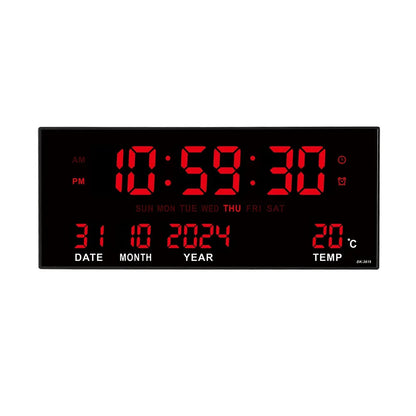 Large Digital Wall Clock with Alarm Temperature  Date Display - 14 LED Plug-In Clock