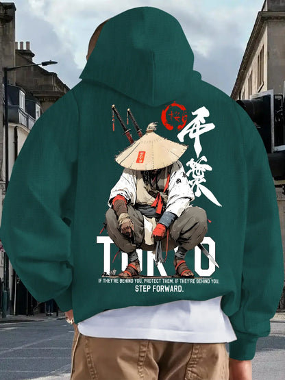 Japan Style Men Women Pullover Hoodie Street Casual Harajuku Retro Art Swordsman Sports Y2K Autumn Winter Sweatshirt Top Clothes